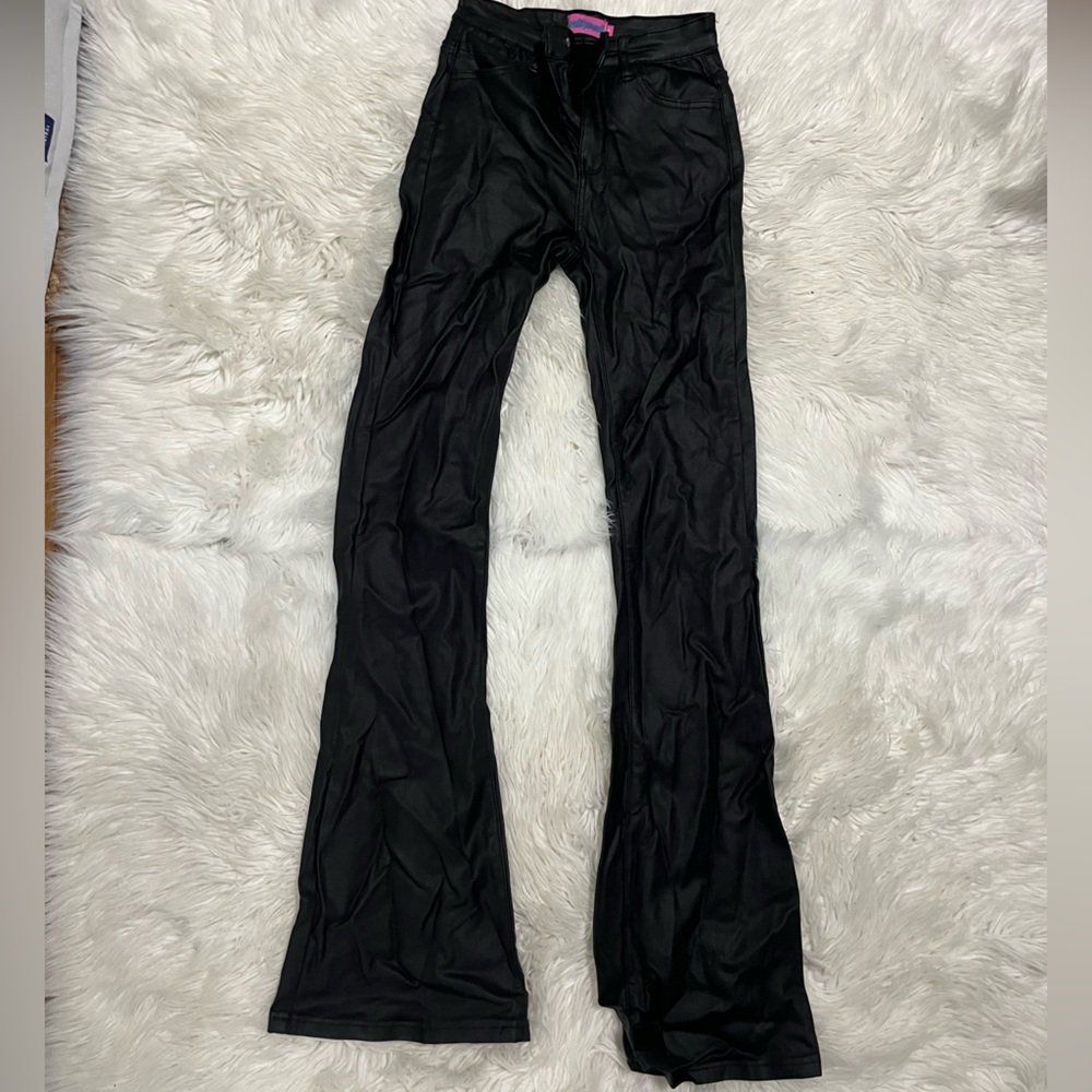 Edikted Luna Faux Leather Flare Jeans